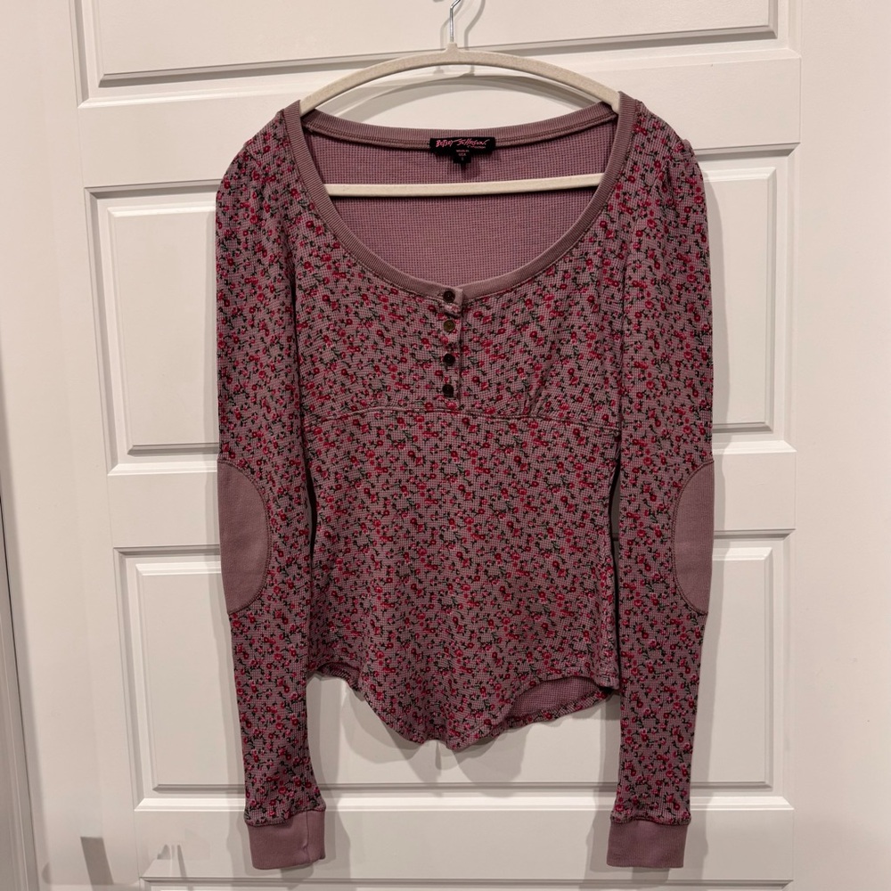 Vintage Y2K Betsey Johnson Lavender Floral Henley Top Made in USA Size S